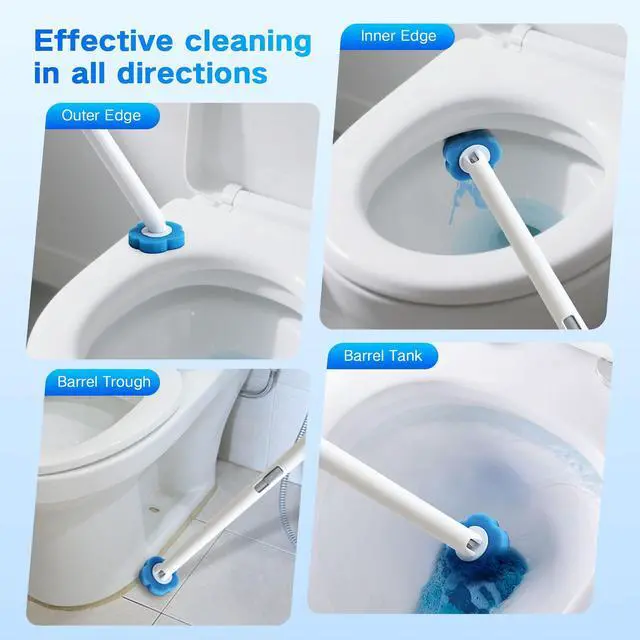 Alt view image 6 of 7 - Disposable Toilet Brush Wand Kit, 14 Refills, Wall Mount Holder | Extended handle, auto-open lid design, off-floor storage for RVs, apartments, campers, dorms, guest baths, easy press release