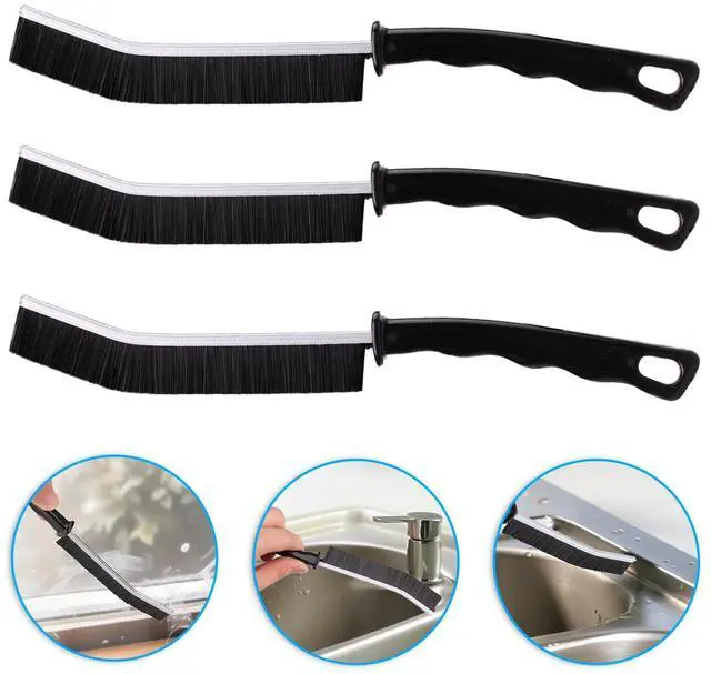 Alt view image 3 of 7 - Crevice Cleaning Brush Cleaning Tools Cleaning Supplies Grout Brush Scrub Brush Toilet Brush for Household Use for Cleaning Bathroom Kitchen 3 Pcs (Black)
