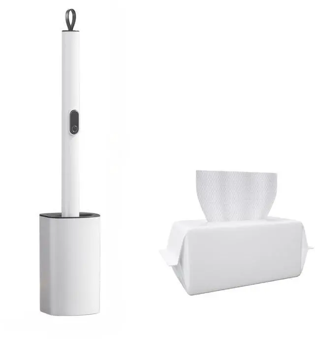 Main image of Extendable Toilet Brush & Holder Set, Disposable Toilet Brush Silicone Head, Hands-Free Wet Wipe Attachment, Easy & Mess-Free Cleaning (White)