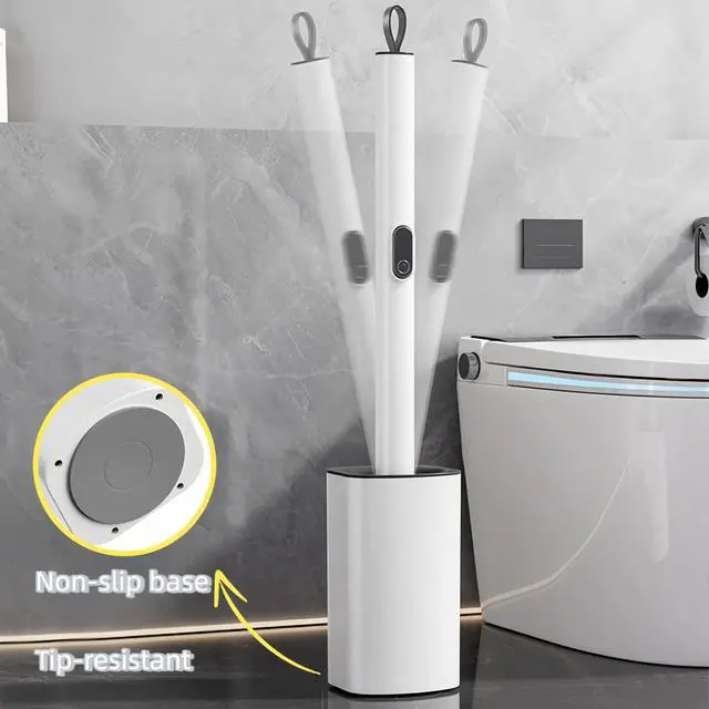 Alt view image 4 of 7 - Extendable Toilet Brush & Holder Set, Disposable Toilet Brush Silicone Head, Hands-Free Wet Wipe Attachment, Easy & Mess-Free Cleaning (White)