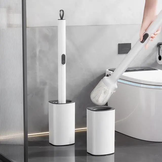 Alt view image 5 of 7 - Extendable Toilet Brush & Holder Set, Disposable Toilet Brush Silicone Head, Hands-Free Wet Wipe Attachment, Easy & Mess-Free Cleaning (White)