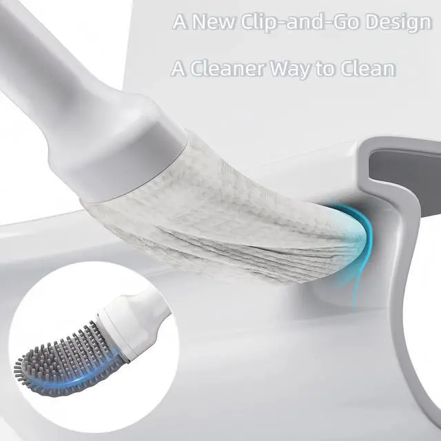 Alt view image 7 of 7 - Extendable Toilet Brush & Holder Set, Disposable Toilet Brush Silicone Head, Hands-Free Wet Wipe Attachment, Easy & Mess-Free Cleaning (White)