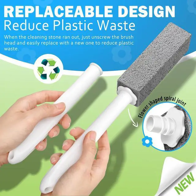 Alt view image 2 of 6 - Pumice Stone for Toilet Cleaning with Extra Long Handle, Replaceable Design, 1 Cleaning Handle, 3 Cleaning Stones Refills, Easy for Removing Stubborn Hard Water Stains Buildups