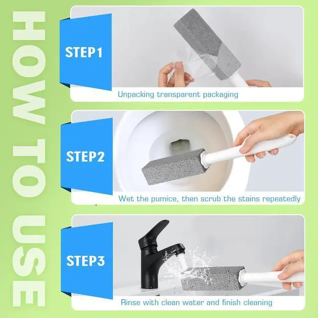 Alt view image 5 of 6 - Pumice Stone for Toilet Cleaning with Extra Long Handle, Replaceable Design, 1 Cleaning Handle, 3 Cleaning Stones Refills, Easy for Removing Stubborn Hard Water Stains Buildups