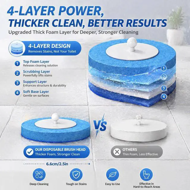 Alt view image 5 of 7 - 24-Pack Disposable Toilet Brush Refills, Replacement Heads for Toilet Scrubber, Toilet Bowl Cleaners Brush Sponges, Compatible with Most Wall Mount Toilet Brush Sets