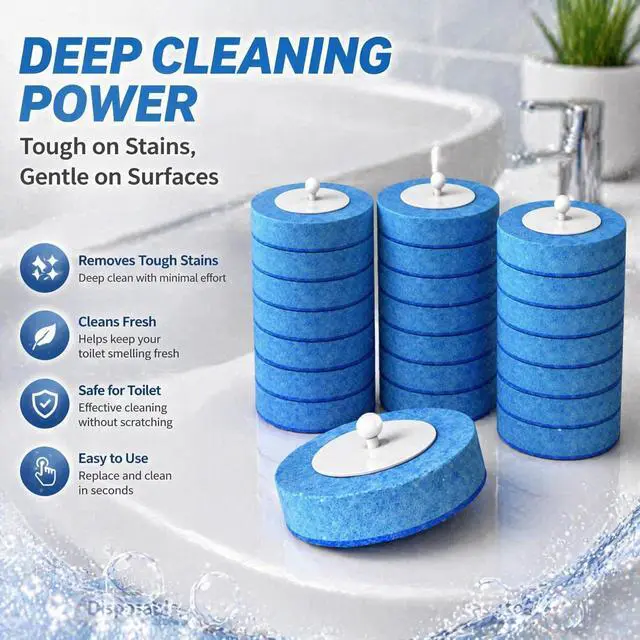 Alt view image 7 of 7 - 24-Pack Disposable Toilet Brush Refills, Replacement Heads for Toilet Scrubber, Toilet Bowl Cleaners Brush Sponges, Compatible with Most Wall Mount Toilet Brush Sets