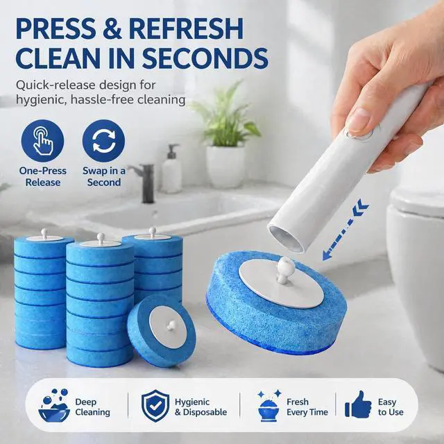 Alt view image 4 of 7 - 24-Pack Disposable Toilet Brush Refills, Replacement Heads for Toilet Scrubber, Toilet Bowl Cleaners Brush Sponges, Compatible with Most Wall Mount Toilet Brush Sets