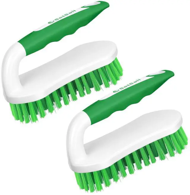 Main image of Scrub Brush, Stiff Bristle Cleaning Scrubber, 2 Pack(Green) | Durable Bristles Ergonomic Non-Slip Tpr Grip. U-Style Hanging Loop for Storage. Use for Shower, Tub, Tile, Kitchen, Carpet.