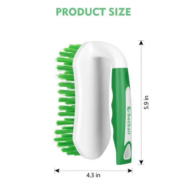 Alt view image 2 of 7 - Scrub Brush, Stiff Bristle Cleaning Scrubber, 2 Pack(Green) | Durable Bristles Ergonomic Non-Slip Tpr Grip. U-Style Hanging Loop for Storage. Use for Shower, Tub, Tile, Kitchen, Carpet.