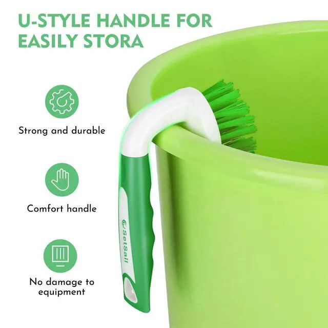 Alt view image 4 of 7 - Scrub Brush, Stiff Bristle Cleaning Scrubber, 2 Pack(Green) | Durable Bristles Ergonomic Non-Slip Tpr Grip. U-Style Hanging Loop for Storage. Use for Shower, Tub, Tile, Kitchen, Carpet.