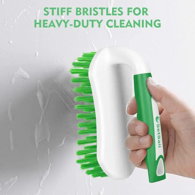 Alt view image 5 of 7 - Scrub Brush, Stiff Bristle Cleaning Scrubber, 2 Pack(Green) | Durable Bristles Ergonomic Non-Slip Tpr Grip. U-Style Hanging Loop for Storage. Use for Shower, Tub, Tile, Kitchen, Carpet.