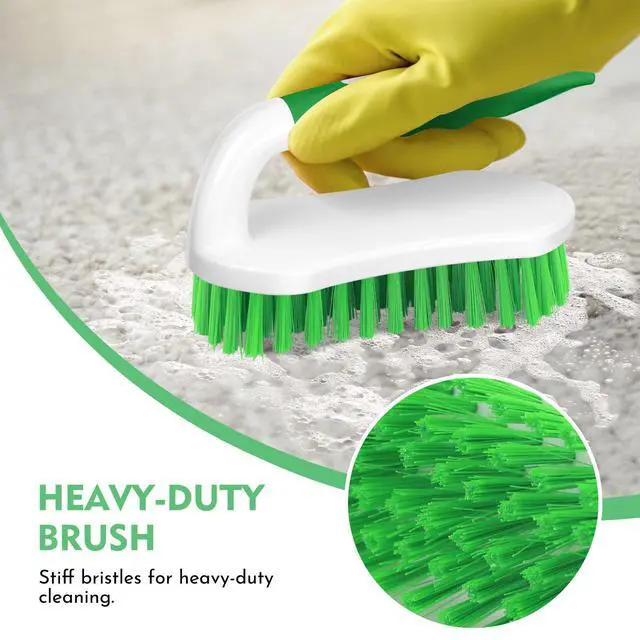 Alt view image 6 of 7 - Scrub Brush, Stiff Bristle Cleaning Scrubber, 2 Pack(Green) | Durable Bristles Ergonomic Non-Slip Tpr Grip. U-Style Hanging Loop for Storage. Use for Shower, Tub, Tile, Kitchen, Carpet.