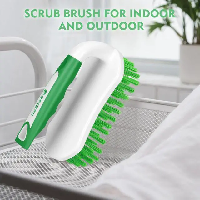 Alt view image 7 of 7 - Scrub Brush, Stiff Bristle Cleaning Scrubber, 2 Pack(Green) | Durable Bristles Ergonomic Non-Slip Tpr Grip. U-Style Hanging Loop for Storage. Use for Shower, Tub, Tile, Kitchen, Carpet.