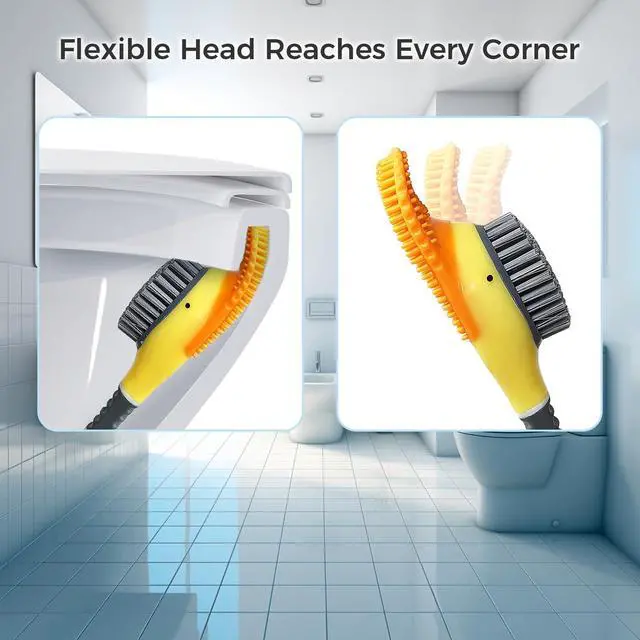 Alt view image 3 of 6 - Duck-Shaped Toilet Brush Set Flat Silicone Brush Head with Side Bristles for Deep Cleaning, Non-Stick, Hidden Plunger, Wall-Mount Holder(Blue)