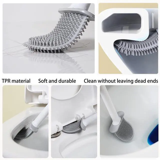 Alt view image 3 of 7 - Small Silicone Toilet Brush with Crevice Brush-Silicone Bristles, Gentle on Toilets | Bathroom Accessories for RVs, Trailers, Campers | Anti-Roll, Anti-Drip Wall-Mounted Design for Travel