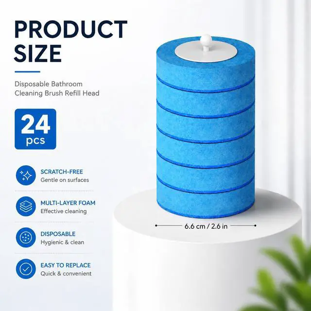 Alt view image 2 of 7 - 24PCS Disposable Toilet Brush Refills, Replacement Pads for Toilet Wand, Replacement Heads for Hard Water Stains & Limescale (Blue)