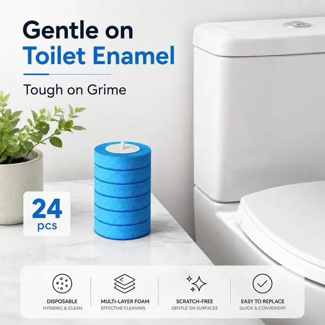 Alt view image 7 of 7 - 24PCS Disposable Toilet Brush Refills, Replacement Pads for Toilet Wand, Replacement Heads for Hard Water Stains & Limescale (Blue)