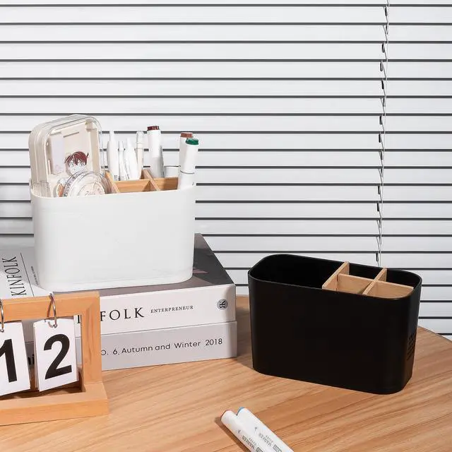 Alt view image 6 of 6 - Toothbrush and Toothpaste Holder, 5 Slots, Black | Bamboo Dividers, Kids Electric Tooth Brush Organizer for Bathroom Countertop Accessories Storage