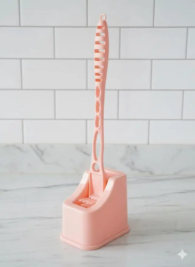 Alt view image 2 of 6 - Plastic Double Hockey Shape Toilet Brush with Holder Stand, Multicolor, Nylon Bristles, Long Handle, Space-Saving Design, 15L x 11W x 49H Centimeters