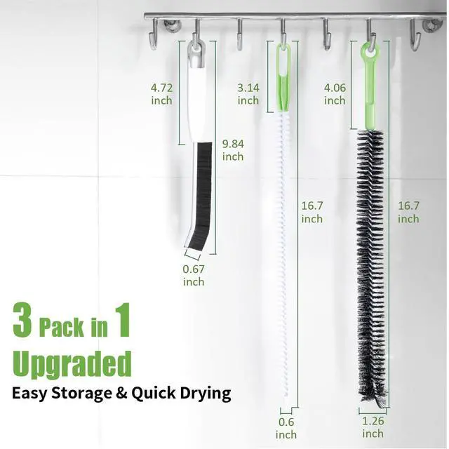 Alt view image 3 of 6 - Upgraded Cleaning Brush Kit - 3-Piece Set, Flexible Drain Brush, Crevice Brush with Nie, Ideal for Kitchen, Bathroom, Toilet, Vent Scrubber