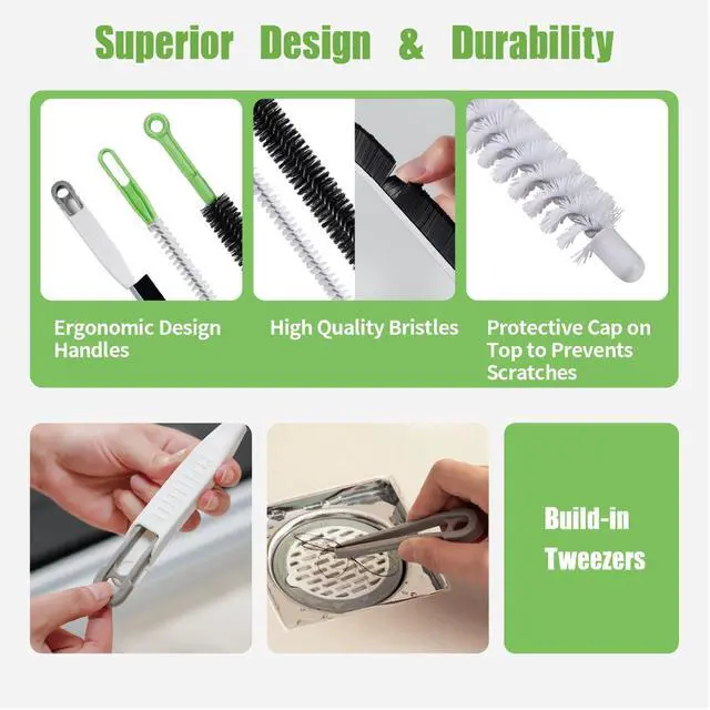 Alt view image 2 of 6 - Upgraded Cleaning Brush Kit - 3-Piece Set, Flexible Drain Brush, Crevice Brush with Nie, Ideal for Kitchen, Bathroom, Toilet, Vent Scrubber
