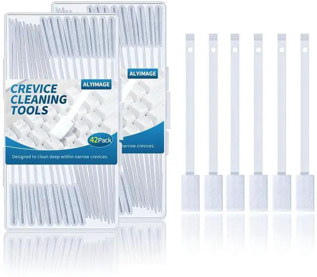 Main image of 42 Pcs Disposable Crevice Cleaning Brush Set for Small Spaces | Scrub toilet corners, tracks, grooves, vents & fridge gaps. Disposable heads use & toss