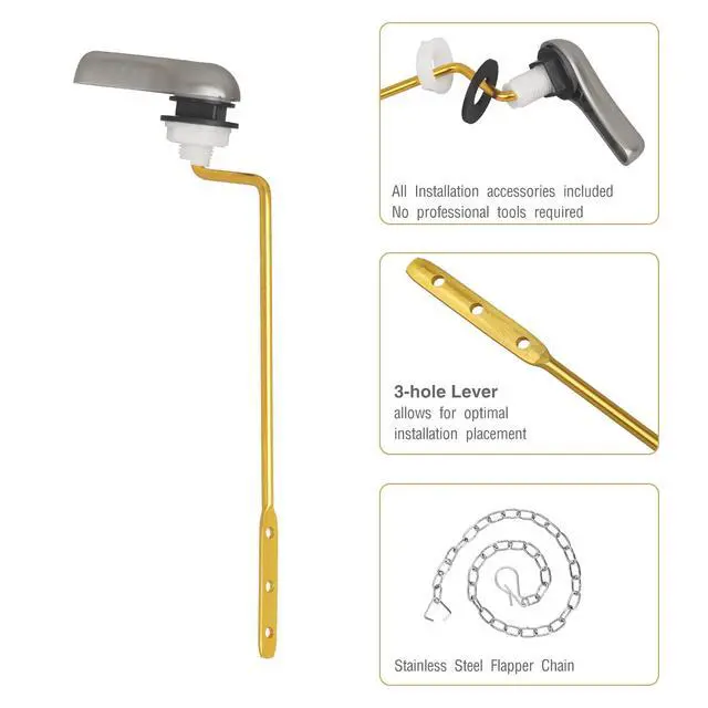 Alt view image 5 of 7 - Toilet Handle Replacement Kit, Toilet Flush Handle with Stainless Steel Flapper Chains, Universal Toilet Lever for Most Side Mount Toilets, Brushed Nick Toilet Flush Lever