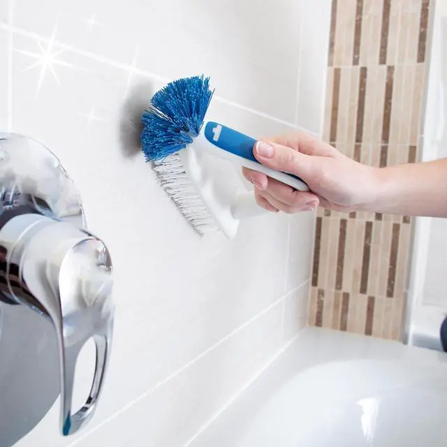 Alt view image 2 of 4 - 2-in-1 Bath and Tile Scrubber Brush Tool, Crevice Cleaning Supplies, Dishwasher Safe, Rounded Bristles for Bathroom Scrubbing, Great for Tile, Bathtubs, and Showers