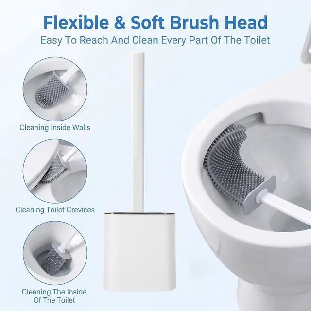 Alt view image 3 of 7 - RV Toilet Bowl Brush Silicone Bristles Toilet Brush and Holder Set | Compact Size Toilet Cleaner Brush Drill-Free Wall-Mounted Toilet Cleaning Brush Anti-Roll & Anti-Drip for RV Toilets, Campers