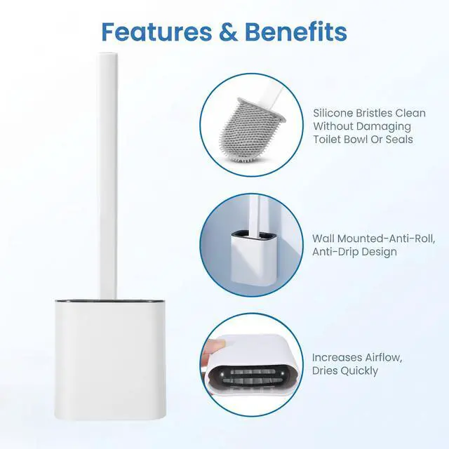 Alt view image 4 of 7 - RV Toilet Bowl Brush Silicone Bristles Toilet Brush and Holder Set | Compact Size Toilet Cleaner Brush Drill-Free Wall-Mounted Toilet Cleaning Brush Anti-Roll & Anti-Drip for RV Toilets, Campers