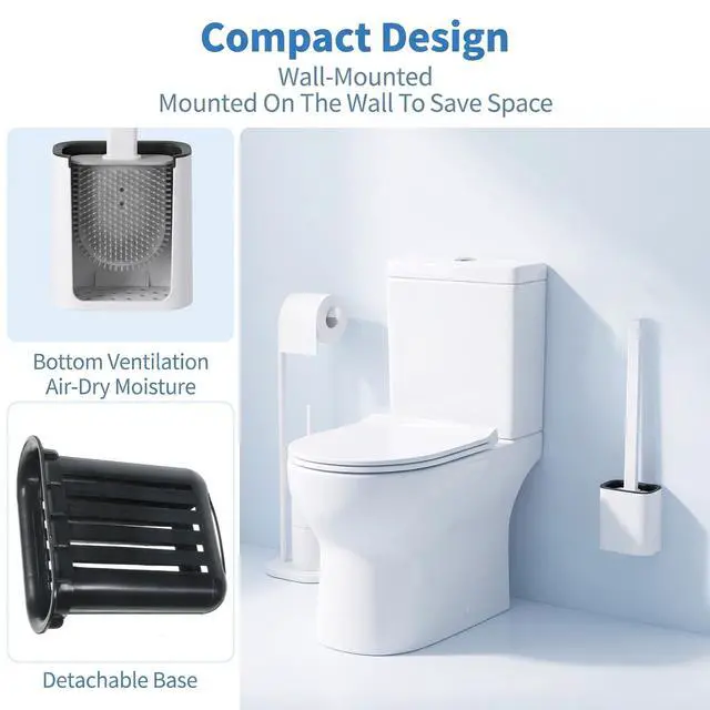 Alt view image 5 of 7 - RV Toilet Bowl Brush Silicone Bristles Toilet Brush and Holder Set | Compact Size Toilet Cleaner Brush Drill-Free Wall-Mounted Toilet Cleaning Brush Anti-Roll & Anti-Drip for RV Toilets, Campers