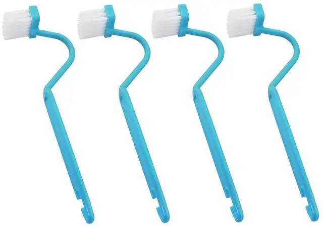 Main image of 4PCS V-Shape Plastic Curved Brush Blue 7.9x1.4 inch Toilet Corner Edge Cleaning Brush S-Shape Toilet Cleaning Brush Curved Handle Sanitary Brush Bathroom Brush