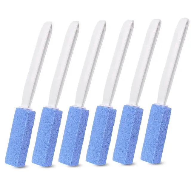 Main image of 6 Pack Blue Extended Handle Toilet Brush, Bubble Pumice Stone, Hanging Design, Plastic, 13.4 Inch (34cm) Total Length (13.5cm Pumice + 20.5cm Handle), Powerful Multi-Surface Stain Remover