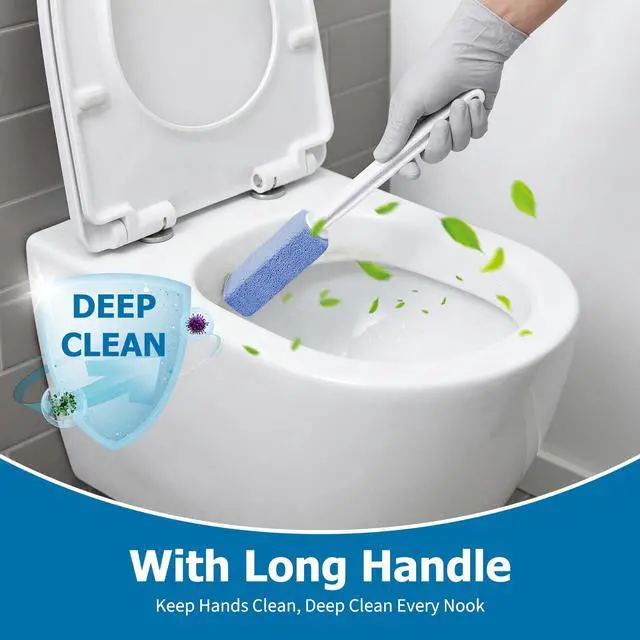 Alt view image 3 of 7 - 6 Pack Blue Extended Handle Toilet Brush, Bubble Pumice Stone, Hanging Design, Plastic, 13.4 Inch (34cm) Total Length (13.5cm Pumice + 20.5cm Handle), Powerful Multi-Surface Stain Remover