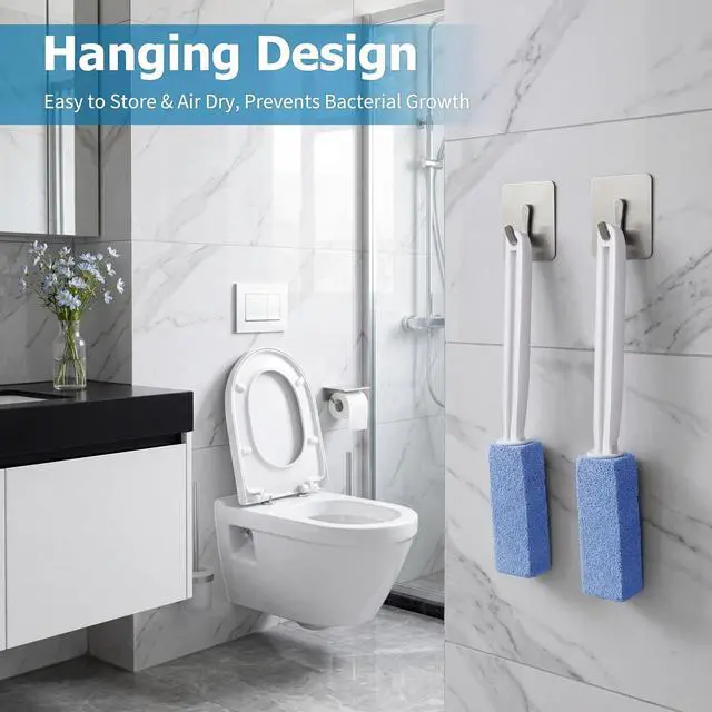 Alt view image 4 of 7 - 6 Pack Blue Extended Handle Toilet Brush, Bubble Pumice Stone, Hanging Design, Plastic, 13.4 Inch (34cm) Total Length (13.5cm Pumice + 20.5cm Handle), Powerful Multi-Surface Stain Remover