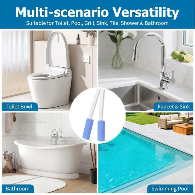 Alt view image 6 of 7 - 6 Pack Blue Extended Handle Toilet Brush, Bubble Pumice Stone, Hanging Design, Plastic, 13.4 Inch (34cm) Total Length (13.5cm Pumice + 20.5cm Handle), Powerful Multi-Surface Stain Remover