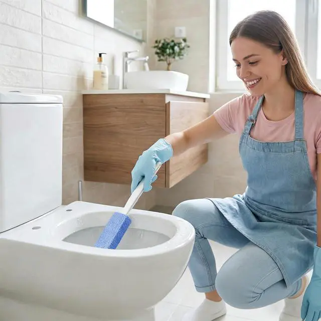 Alt view image 7 of 7 - 6 Pack Blue Extended Handle Toilet Brush, Bubble Pumice Stone, Hanging Design, Plastic, 13.4 Inch (34cm) Total Length (13.5cm Pumice + 20.5cm Handle), Powerful Multi-Surface Stain Remover