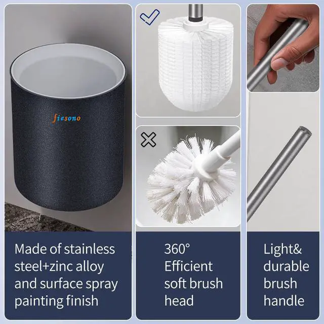 Alt view image 2 of 6 - Toilet Brush and Holder, Stainless Steel Toilet Bowl Brush with Light Handle and Durable Bristles for Bathroom Cleaning