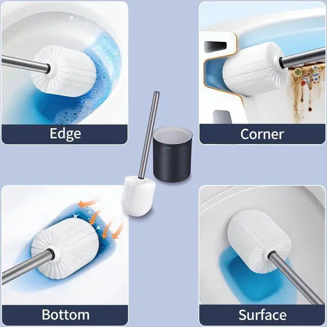 Alt view image 3 of 6 - Toilet Brush and Holder, Stainless Steel Toilet Bowl Brush with Light Handle and Durable Bristles for Bathroom Cleaning