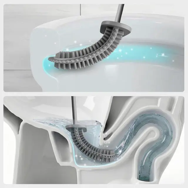 Alt view image 2 of 7 - Modern Minimalist Silicone Grey Toilet Brush and Holder Set Pack of 1 Wall Mounted Toilet Bowl Brush Long Non-Slip Handle, Flexible Bristles for Self-Cleaning & Splash-Free, Easy-Rinse Design