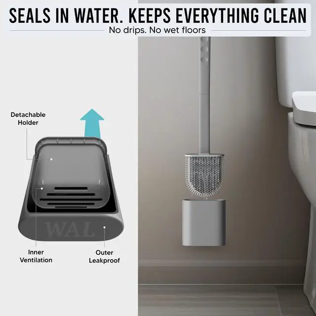 Alt view image 4 of 7 - Modern Minimalist Silicone Grey Toilet Brush and Holder Set Pack of 1 Wall Mounted Toilet Bowl Brush Long Non-Slip Handle, Flexible Bristles for Self-Cleaning & Splash-Free, Easy-Rinse Design