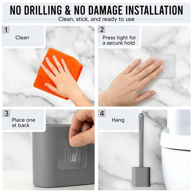 Alt view image 5 of 7 - Modern Minimalist Silicone Grey Toilet Brush and Holder Set Pack of 1 Wall Mounted Toilet Bowl Brush Long Non-Slip Handle, Flexible Bristles for Self-Cleaning & Splash-Free, Easy-Rinse Design