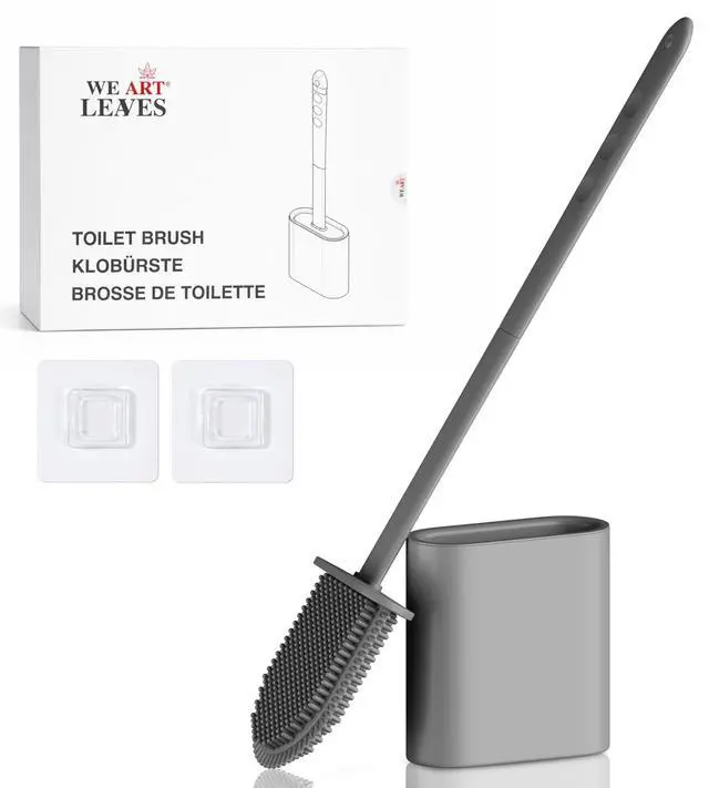 Main image of Modern Minimalist Silicone Grey Toilet Brush and Holder Set Pack of 1 Wall Mounted Toilet Bowl Brush Long Non-Slip Handle, Flexible Bristles for Self-Cleaning & Splash-Free, Easy-Rinse Design