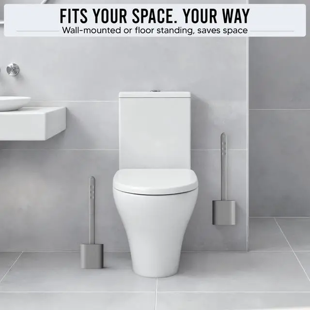 Alt view image 6 of 7 - Modern Minimalist Silicone Grey Toilet Brush and Holder Set Pack of 1 Wall Mounted Toilet Bowl Brush Long Non-Slip Handle, Flexible Bristles for Self-Cleaning & Splash-Free, Easy-Rinse Design