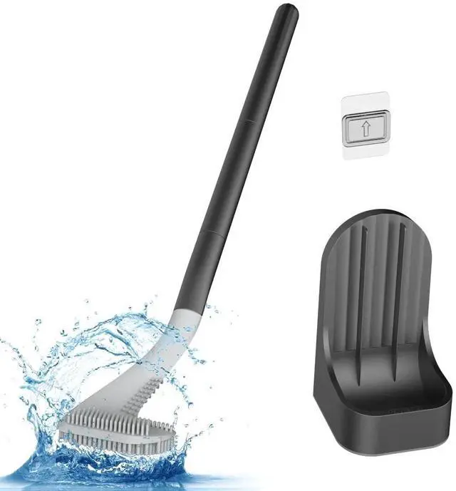 Main image of Toilet Brush, Long Handle Golf Toilet Brush with Holder 360° Deep Cleaning Flexible Silicone Toilet Cleaner Brush Wall Mounted for Bathroom (Black)