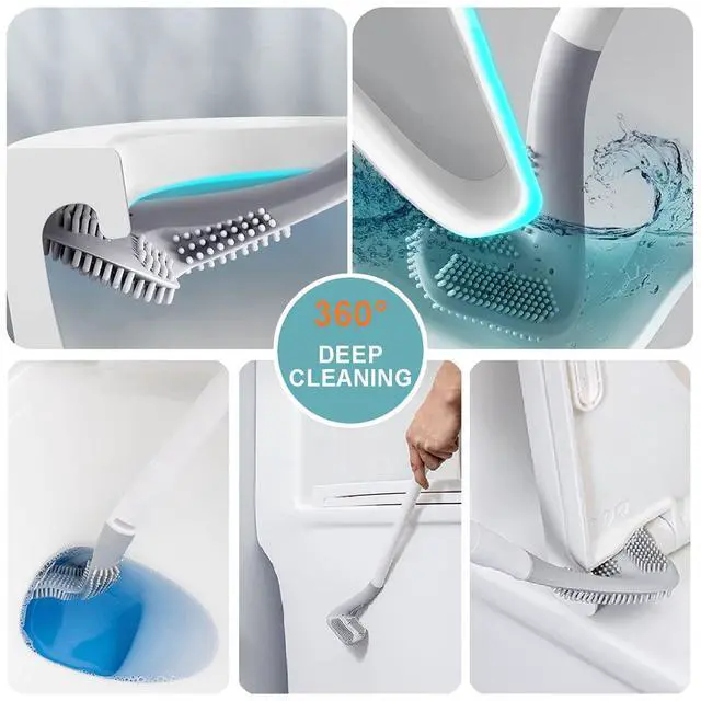 Alt view image 2 of 7 - Toilet Brush, Long Handle Golf Toilet Brush with Holder 360° Deep Cleaning Flexible Silicone Toilet Cleaner Brush Wall Mounted for Bathroom (Black)