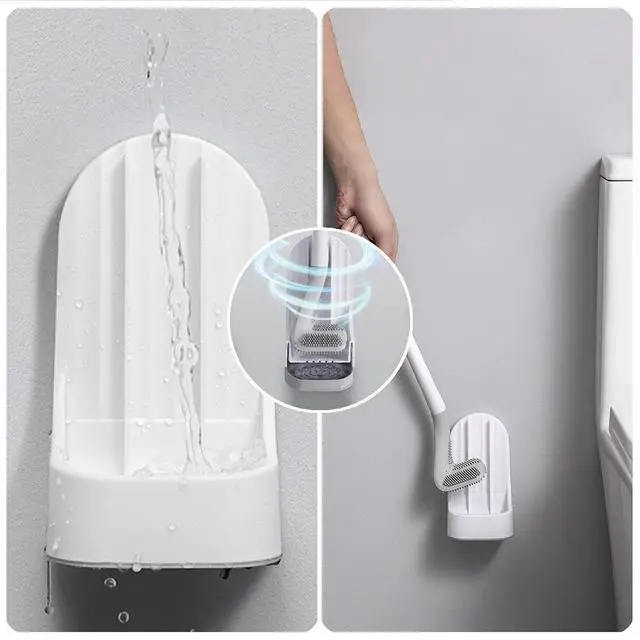 Alt view image 3 of 7 - Toilet Brush, Long Handle Golf Toilet Brush with Holder 360° Deep Cleaning Flexible Silicone Toilet Cleaner Brush Wall Mounted for Bathroom (Black)
