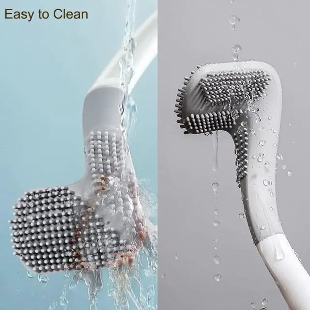 Alt view image 5 of 7 - Toilet Brush, Long Handle Golf Toilet Brush with Holder 360° Deep Cleaning Flexible Silicone Toilet Cleaner Brush Wall Mounted for Bathroom (Black)