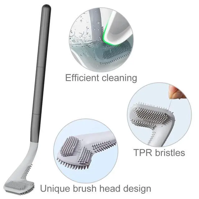 Alt view image 4 of 7 - Toilet Brush, Long Handle Golf Toilet Brush with Holder 360° Deep Cleaning Flexible Silicone Toilet Cleaner Brush Wall Mounted for Bathroom (Black)