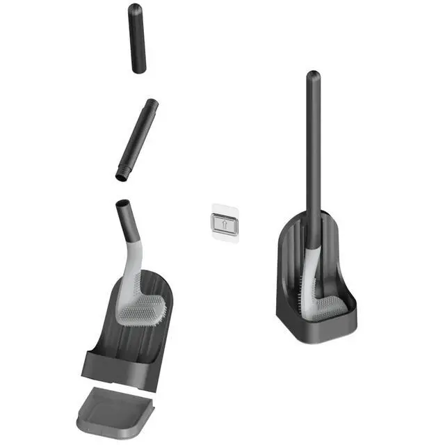 Alt view image 6 of 7 - Toilet Brush, Long Handle Golf Toilet Brush with Holder 360° Deep Cleaning Flexible Silicone Toilet Cleaner Brush Wall Mounted for Bathroom (Black)